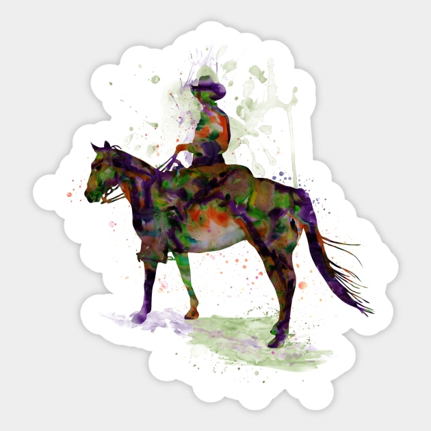 Cowboy on Horseback Watercolor Silhouette Sticker by Marian Voicu